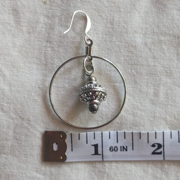 Hand Made Silver-Tone Hoop Drop Earrings - Picture 3 of 4